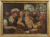 an oil painting of a group of men sitting around a table