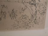 a drawing on the wall of a room with a picture of a horse race