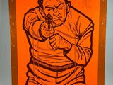 un dessin représentant un homme tenant un pistolet à la main
