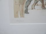a drawing of a man riding an elephant on a street