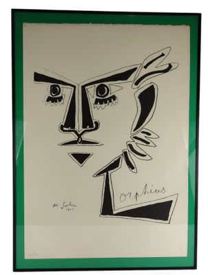 a black and white drawing of a face with a green frame