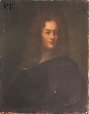 un tableau représentant un homme aux cheveux longs, vêtu d'une cape noire
