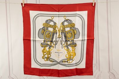 an image of a red and white scarf hanging on a wall