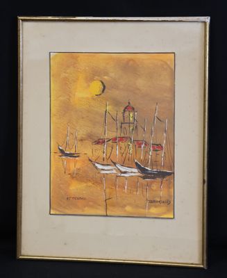 une image d'une photo d'un tableau représentant des bateaux sur l'eau