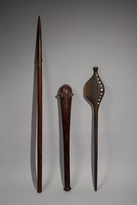 three different types of wood and metal items on a white surface