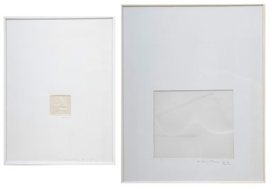 two framed photographs of a white picture and a white picture