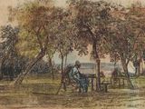 drawing of two people sitting at a table under a tree