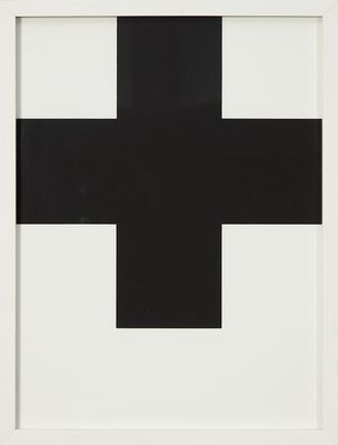 an image of a black and white cross in a white frame