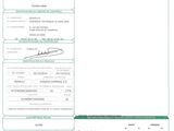 a green and white document with a picture of a person ' s name on it