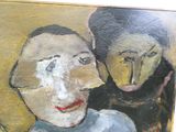 un tableau représentant un homme et une femme, avec un singe sur l'épaule de l'homme