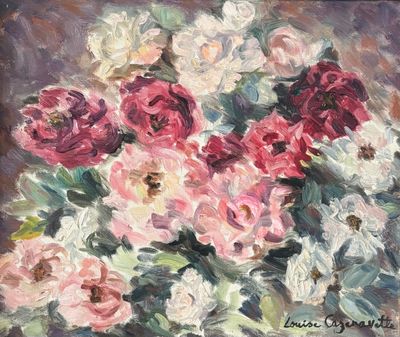 une peinture de fleurs dans un vase sur une table