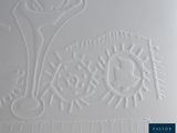 a picture of a drawing of a cat and a dog on the wall