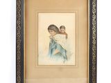 une peinture représentant une femme tenant un enfant dans ses bras