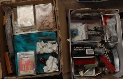 a box full of assorted items sitting on a table