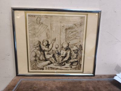 un dessin représentant un groupe de personnes assises autour d'une table