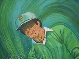 a painting of a man playing a game of golf