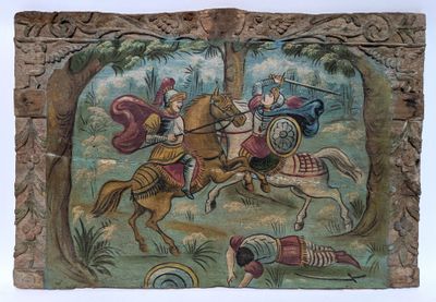 a picture of a painting of a man on a horse and a man on a horse