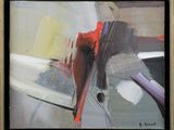 peinture abstraite représentant une œuvre d'art rouge et noire dans un cadre doré