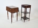 two small tables with drawers and a shelf on top of them