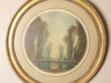 an old picture of a painting hanging on the wall of a room