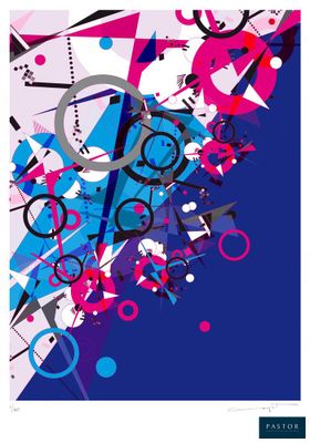 une image représentant un fond abstrait bleu et rose composé de cercles, de cercles et de lignes