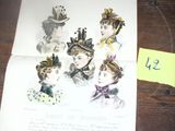 un dessin représentant un groupe de femmes coiffées de chapeaux, posé sur une table