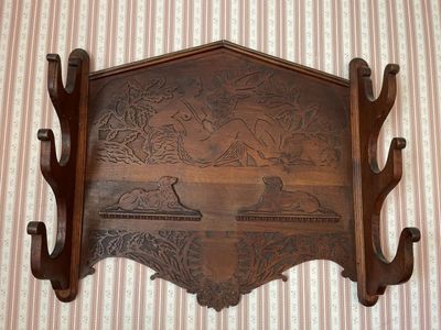 Ancien Porte-fusils Mural En Bois - Art Populaire Français - Chasse