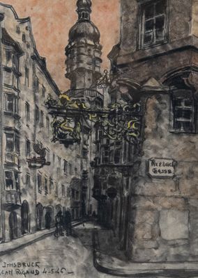 Jean RIGAUD (1912-1999) Vue d’une rue à Innsbruck (Autriche)…