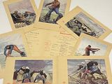 several old postcards of men and women working in a field