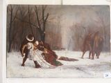 un tableau représentant un homme et une femme dans la neige