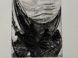 drawing of a black and white image of a boat in the water
