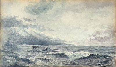 Pierre LECONTE (1894-1946). Barque sur une mer tumultueuse.