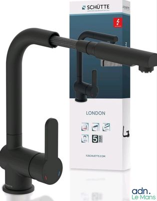 un robinet noir avec sa boîte et son emballage