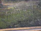 an image of a painting of a man and a dog in a wooded area