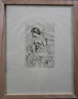 dessin représentant une femme debout dans un champ, de dos à la caméra