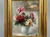 une peinture de fleurs dans un vase sur une table