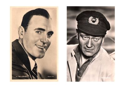 two black and white photos of a man in a hat and a man in a tie