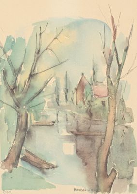 une aquarelle représentant un bateau sur une rivière