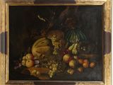 peinture d'une nature morte de fruits et légumes sur une table