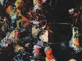 an image of a painting of a man with a guitar on a black background