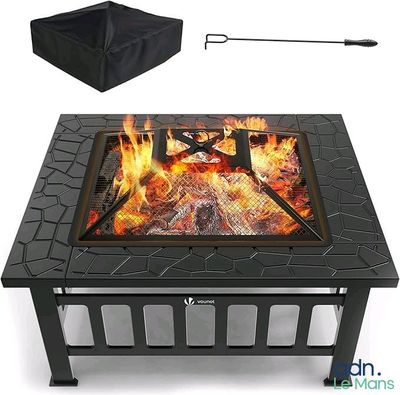 a fire pit with a grill and a cover on it