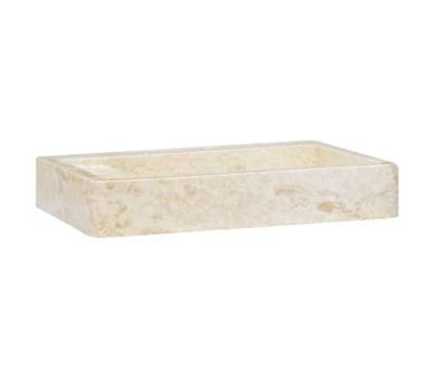 un gros plan d'un lavabo rectangulaire en marbre sur fond blanc