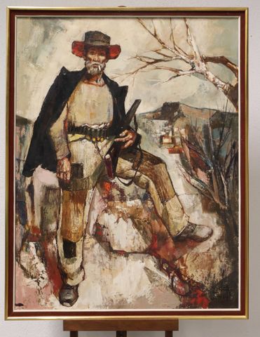 BERNARD LOCCA (1926-1997) « Portrait de Cowboy ». Huile sur toile...