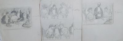drawings of a group of people sitting in a room together