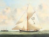 une peinture représentant un voilier naviguant sur l'océan