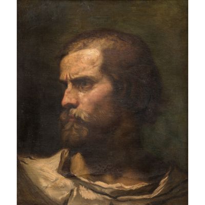 un tableau représentant un homme barbu en chemise blanche