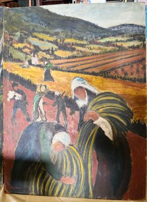 une photo d'un tableau représentant une femme et un homme dans un champ