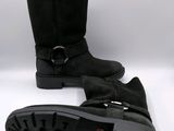 black sued boots with buckles and buckles on the sole