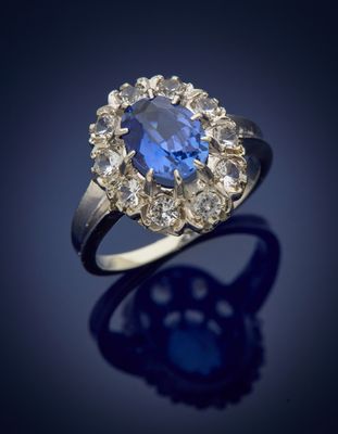 a sapphire and diamond cluster ring