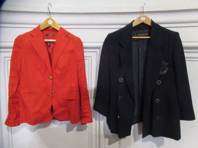 Jean Louis SCHERRER Veste en crêpe bleu marine brochée Ralph…